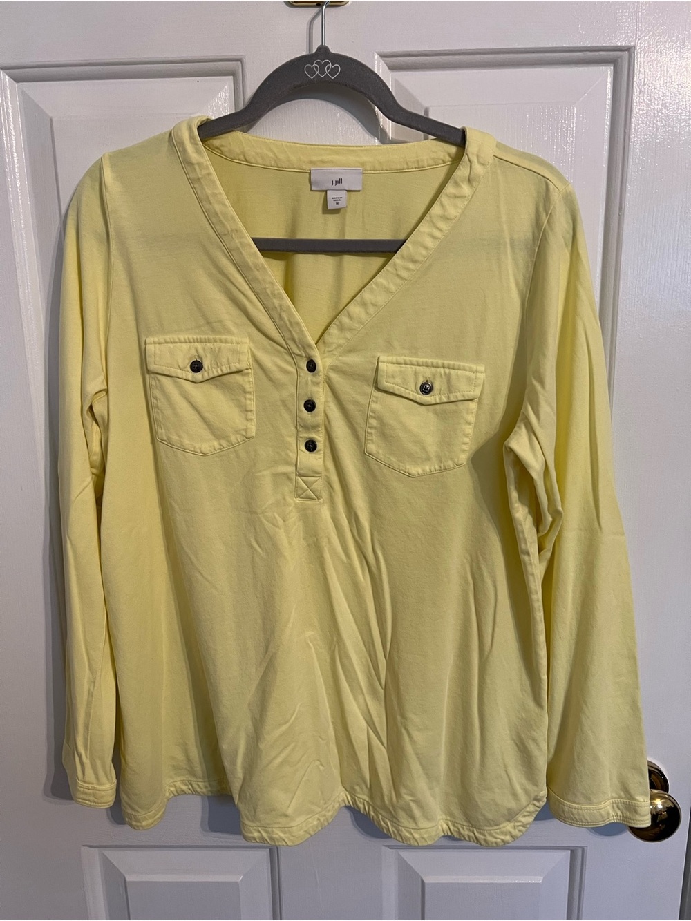 J. Jill Pale Yellow Long-Sleeve Henley with Chest Pockets